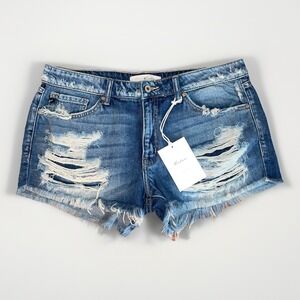 NWT KanCan Distressed Cut‎ Off Denim Jean Shorts KC8377M High Rise Size: L Large